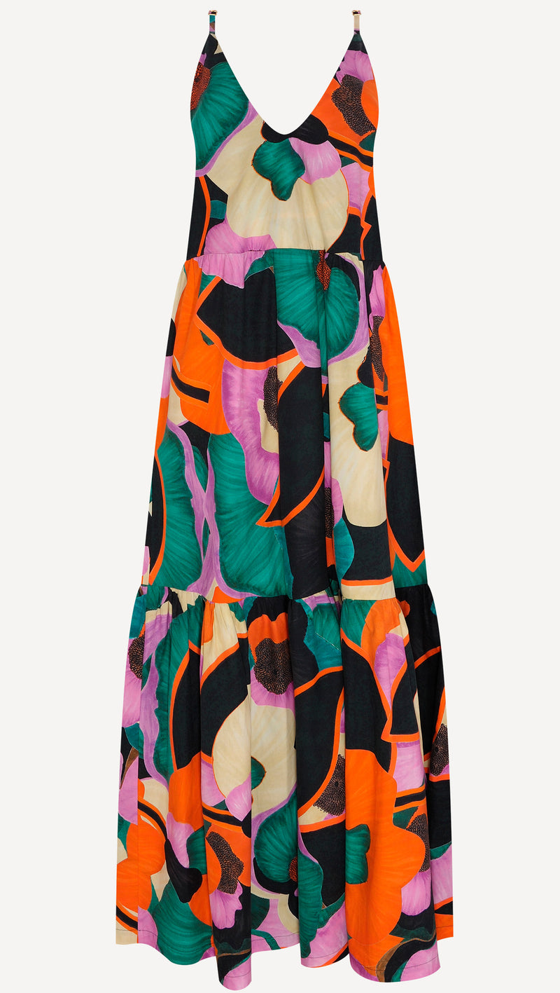 VESTIDO LONGO ALÇAS CAMADAS TRICOLINE ESTAMPA FLORAL ESCURA (8030303322339)