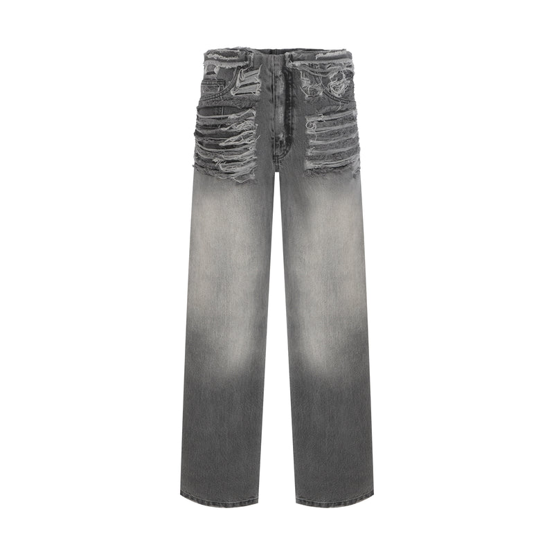 CALÇA JEANS DESTROYED PRETA (8049933025507)