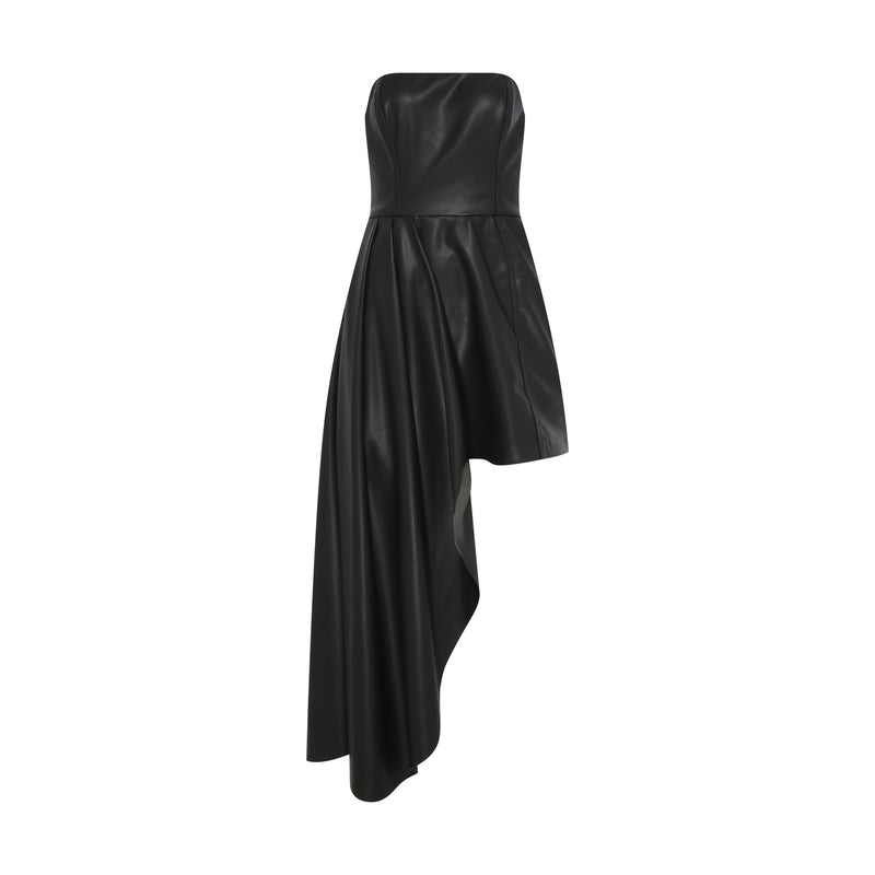VESTIDO TOMARA QUE CAIA ASSIMÉTRICO PU PRETO (8049936269539)