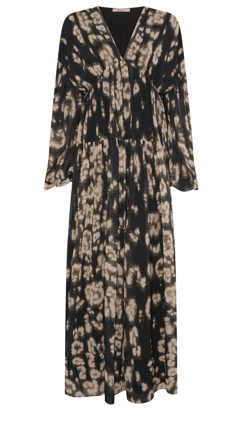 VESTIDO LONGO AMPLO ONÇA PRETO (8066583822563)
