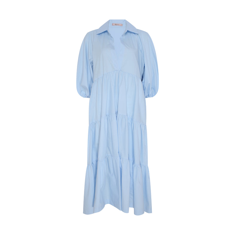 VESTIDO CAMADAS AMPLO DECOTE V TRICOLINE AZUL (8003072065763)