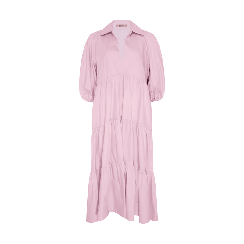 VESTIDO CAMADAS AMPLO DECOTE V TRICOLINE ROSA (8003072131299)