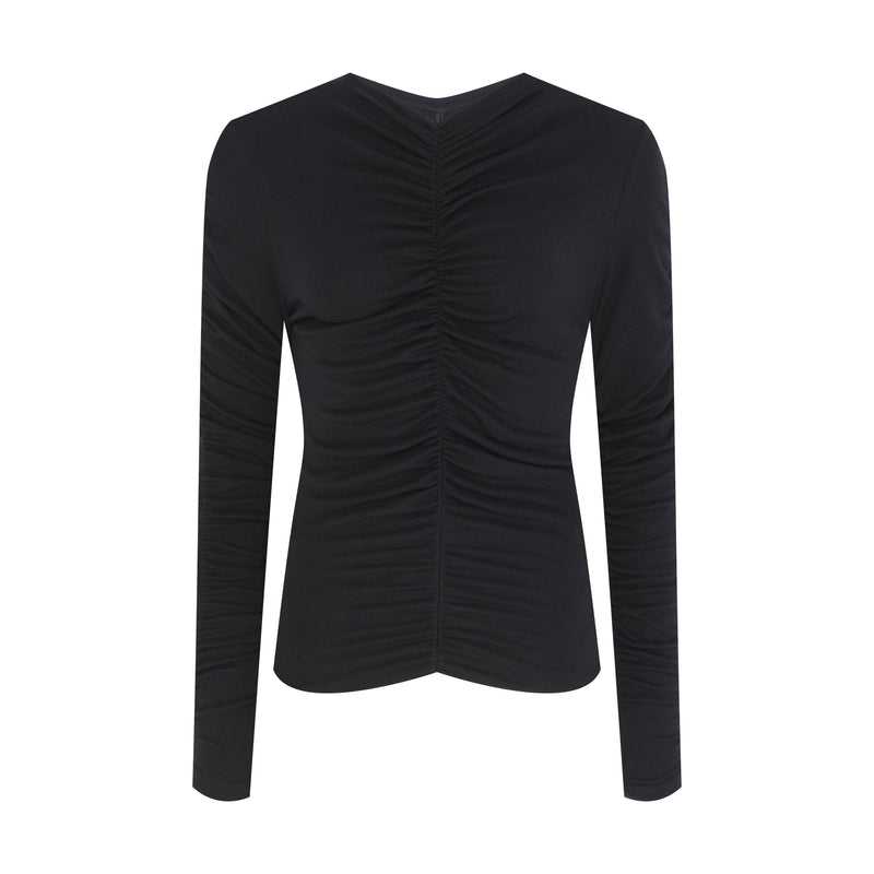 BLUSA DRAPEADA MALHA MANGA LONGA PRETA (8049932009699)