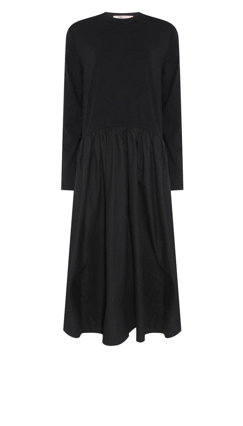 VESTIDO CORPO VISCOLYCRA E SAIA TRICOLINE PRETO (8066583494883)