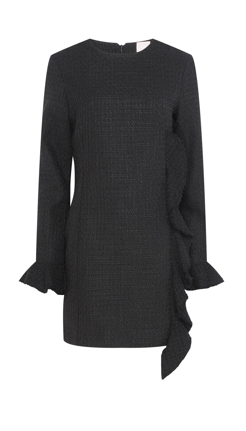 VESTIDO CURTO MANGA LONGA TWEED PRETO (8066583625955)