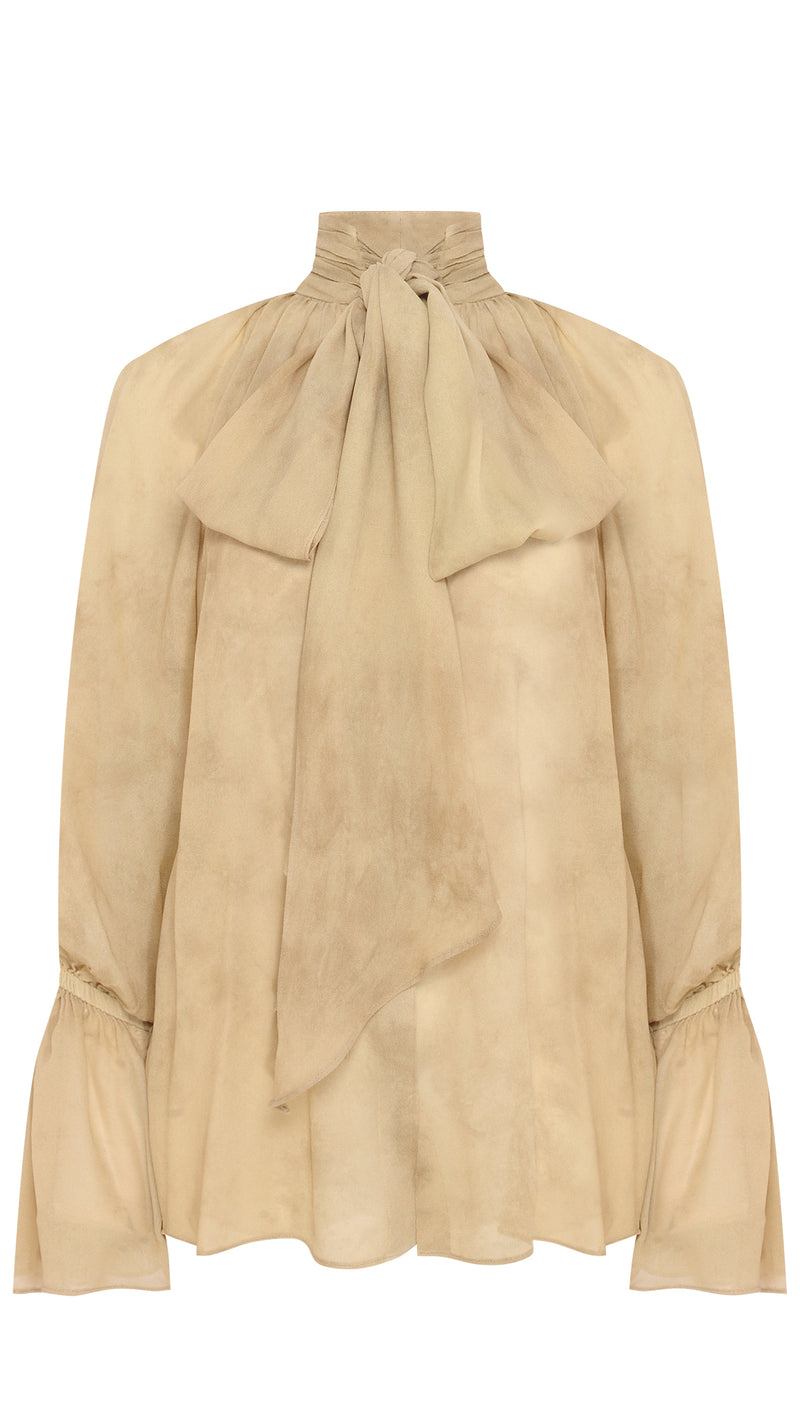 CAMISA GEORGETE LAÇO BEGE TINTURADA (8066581954787)