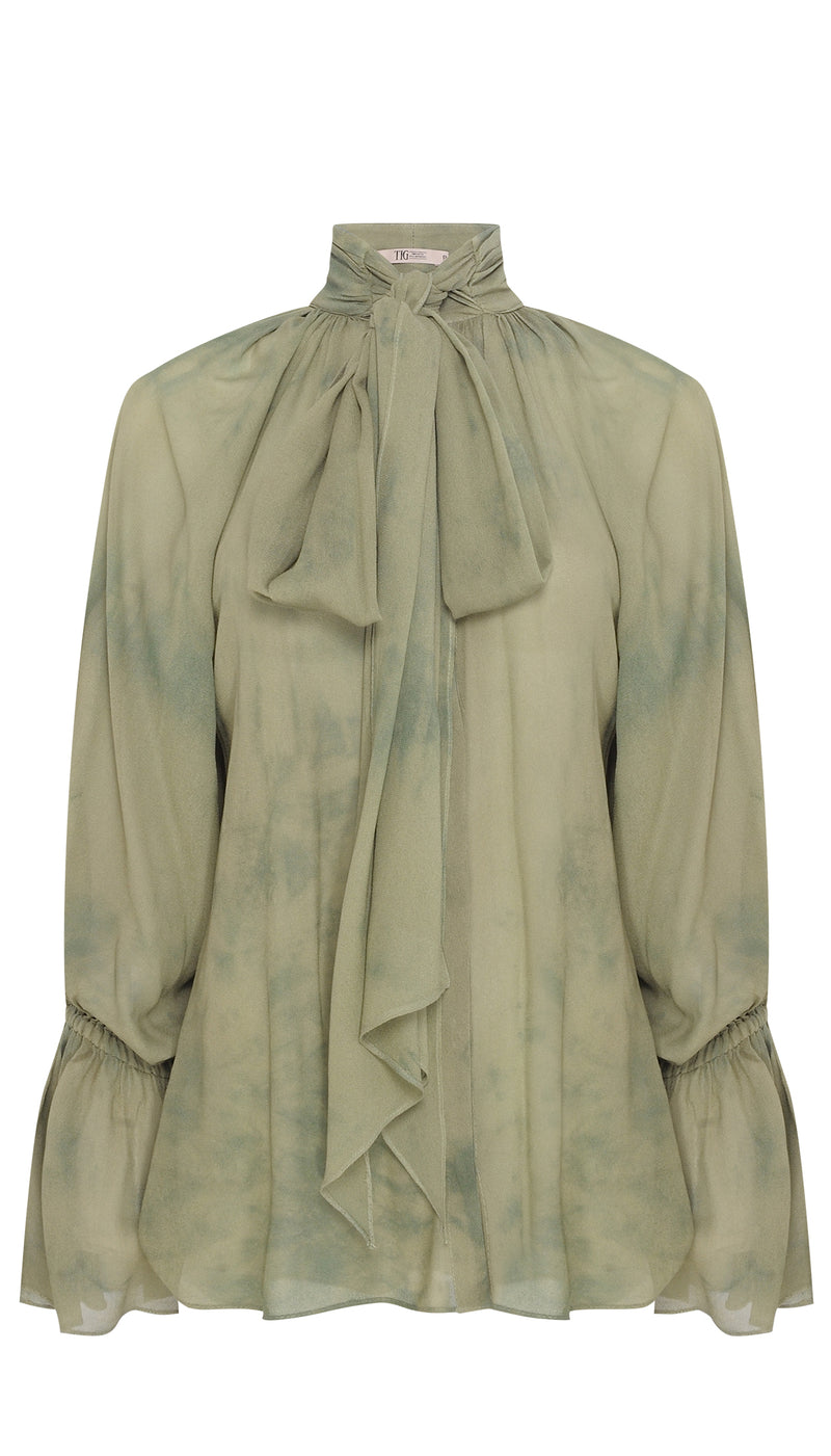 CAMISA GEORGETE LAÇO VERDE TINTURADA (8066582118627)