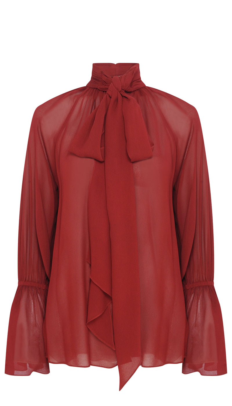 CAMISA GEORGETE LAÇO BORDÔ TINTURADA (8066582053091)