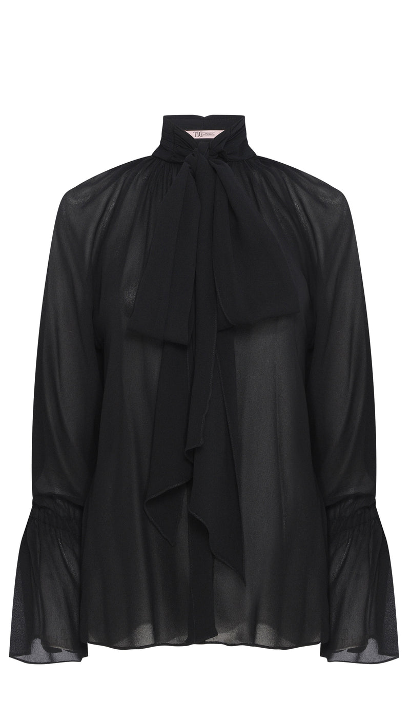 CAMISA GEORGETE LAÇO PRETA (8066582085859)