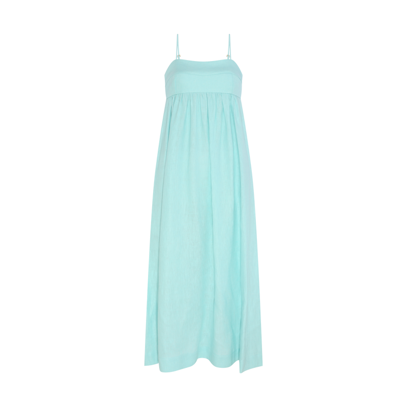 VESTIDO MIDI LINHO RECORTES BUSTO AZUL PISCINA (7972818911459)
