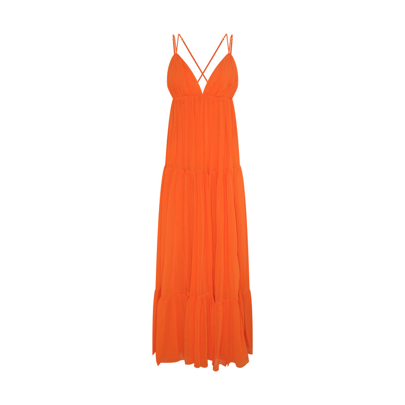 VESTIDO LONGO CAMADAS ALÇA LARANJA (7893689172195)