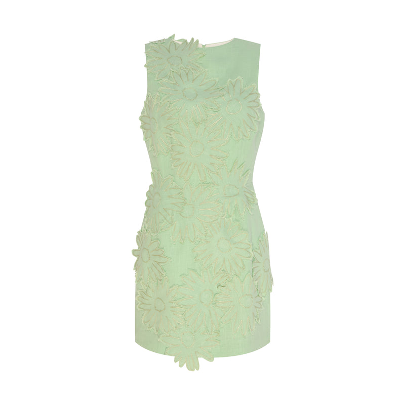 VESTIDO CURTO LINHO FLORES BORDADAS VERDE (7855157084387)