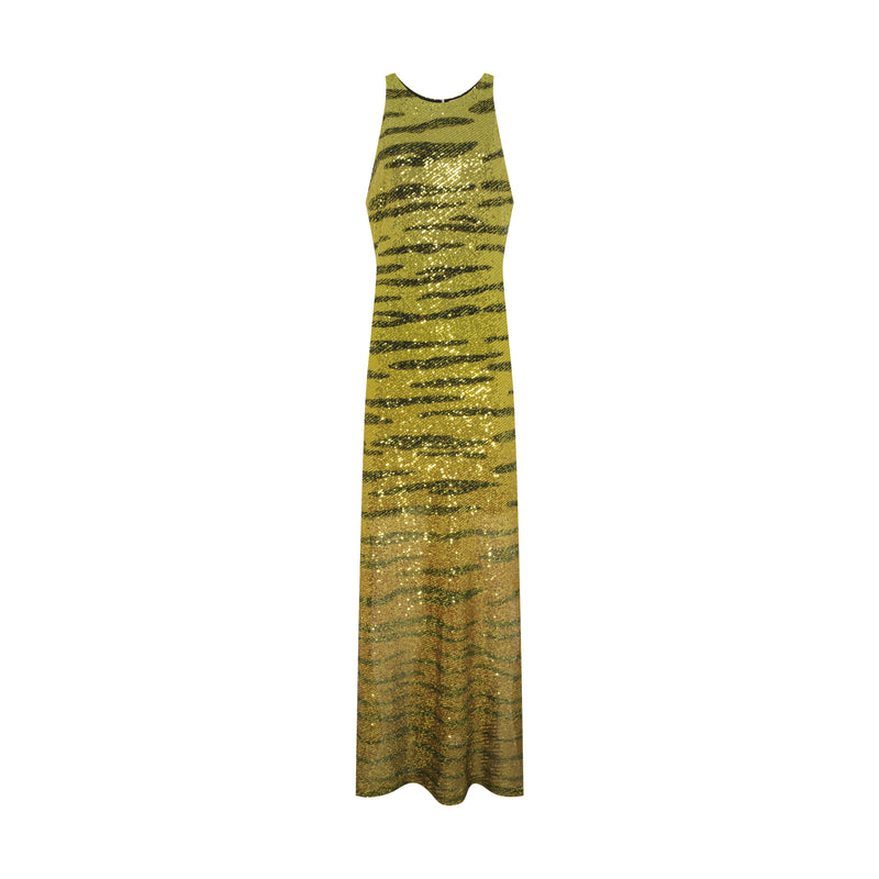 VESTIDO LONGO PAETE TIGRE VERDE (7855157674211)