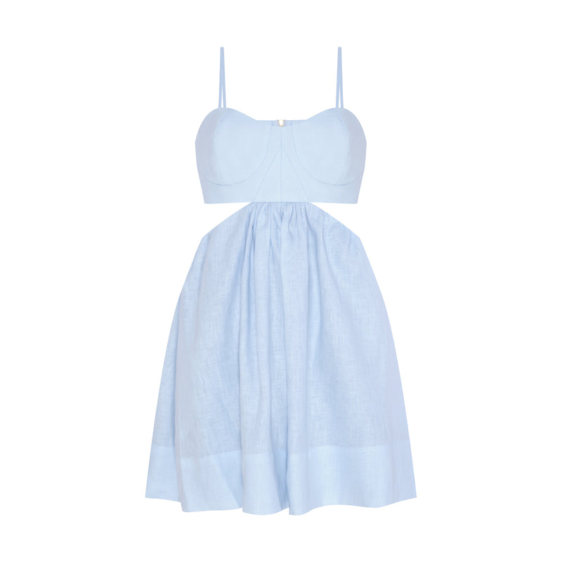 VESTIDO CURTO LINHO AZUL PEITO RECORTES (7939245244643)