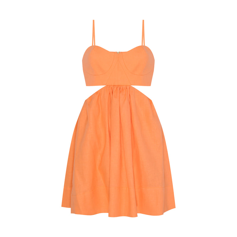 VESTIDO CURTO LINHO LARANJA PEITO RECORTES (7939246031075)