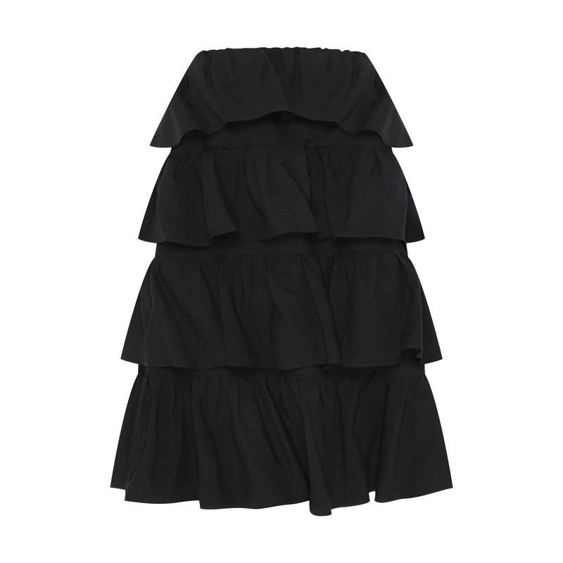 VESTIDO CURTO PRETO TOMARA QUE CAIA BABADOS (7939246588131)