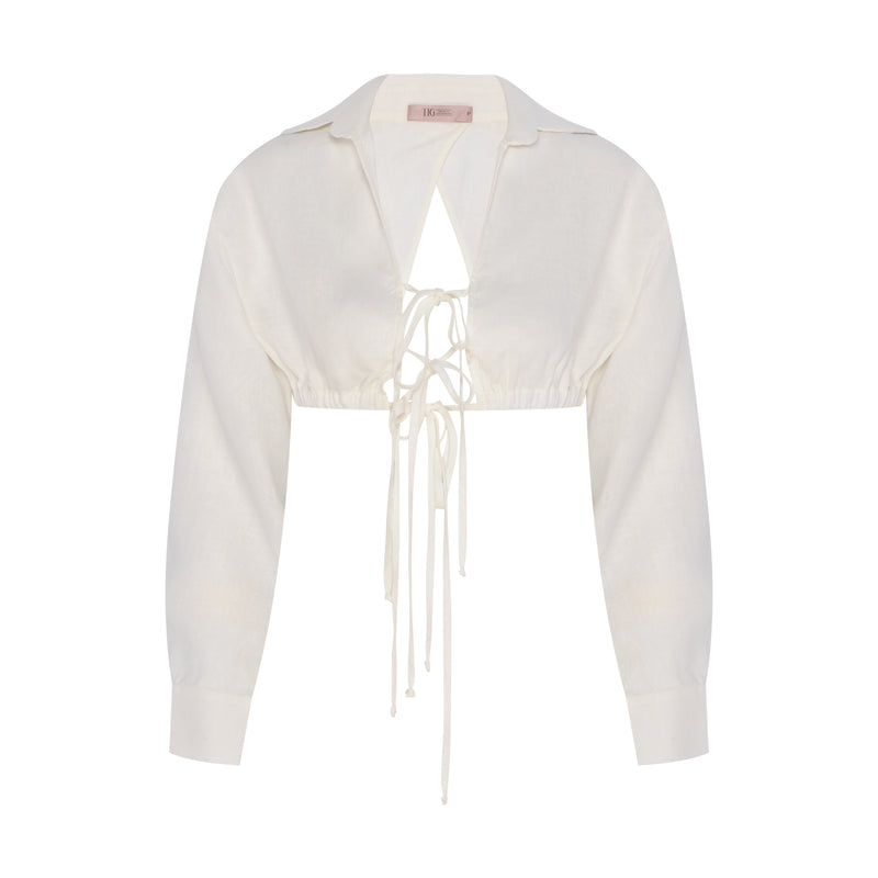 CAMISA LINHO CROPPED ELASTICO OFF WHITE (7939239346403)