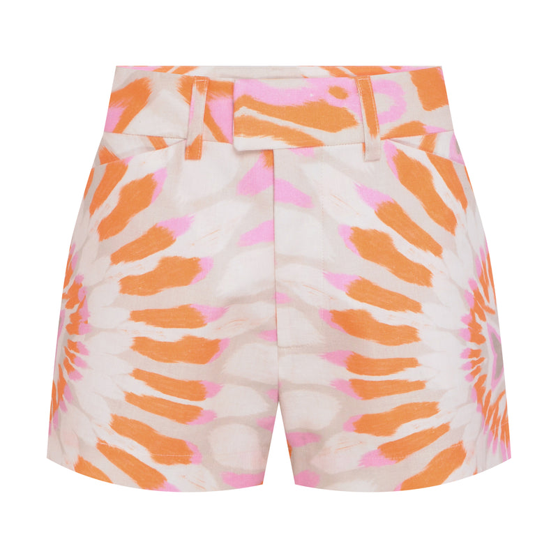 SHORTS LINHO ESTAMPA MANDALA LARANJA E ROSA (7939242000611)