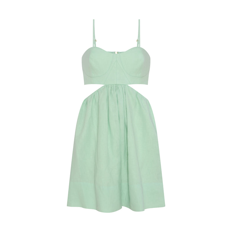 VESTIDO CURTO LINHO PEITO RECORTES VERDE (7972816945379)