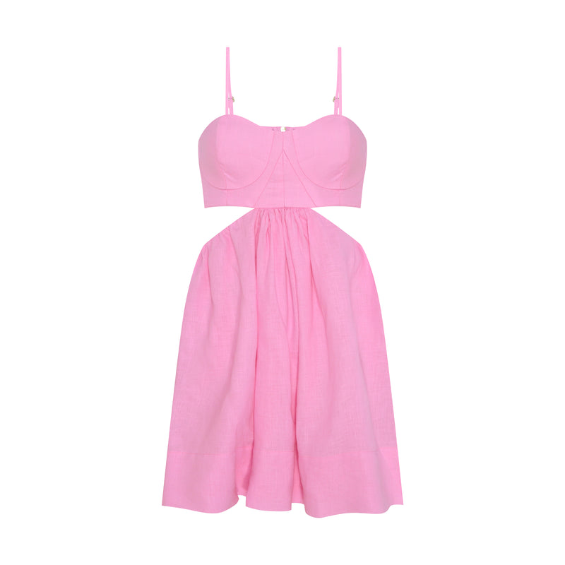 VESTIDO CURTO LINHO PEITO RECORTES ROSA (7972816617699)
