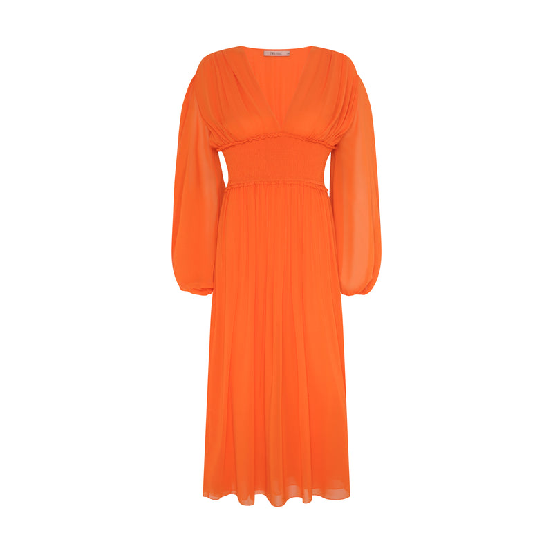 VESTIDO MIDI LASTEX MANGA LONGA LARANJA (7893689958627)