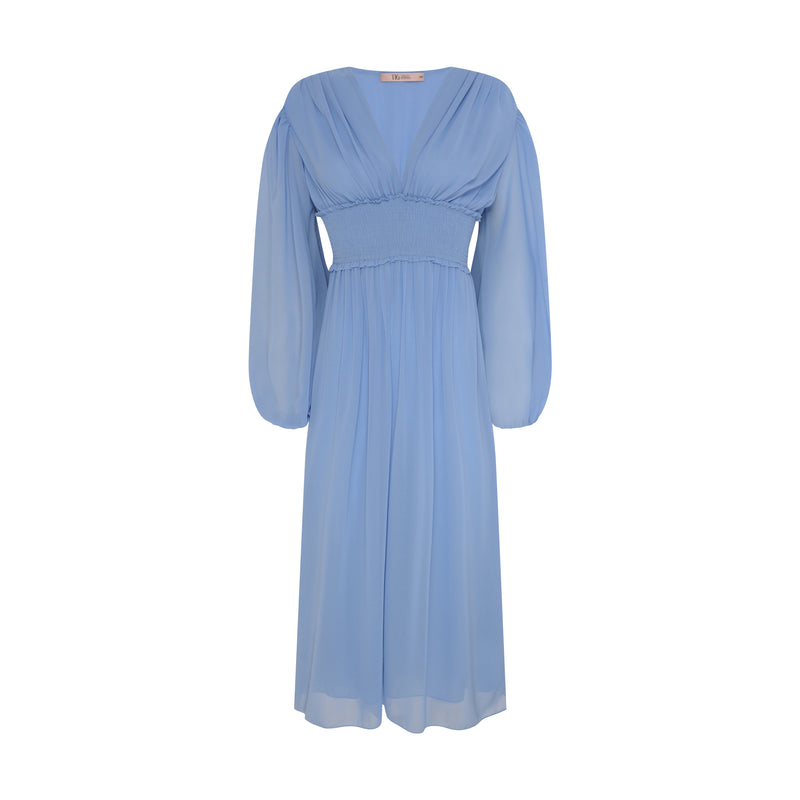 VESTIDO MIDI LASTEX MANGA LONGA AZUL (7893689860323)