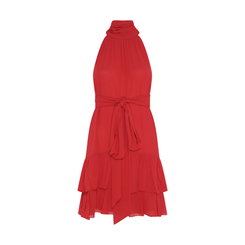 VESTIDO CURTO BABADOS GOLA ALTA VERMELHO (7972816126179)
