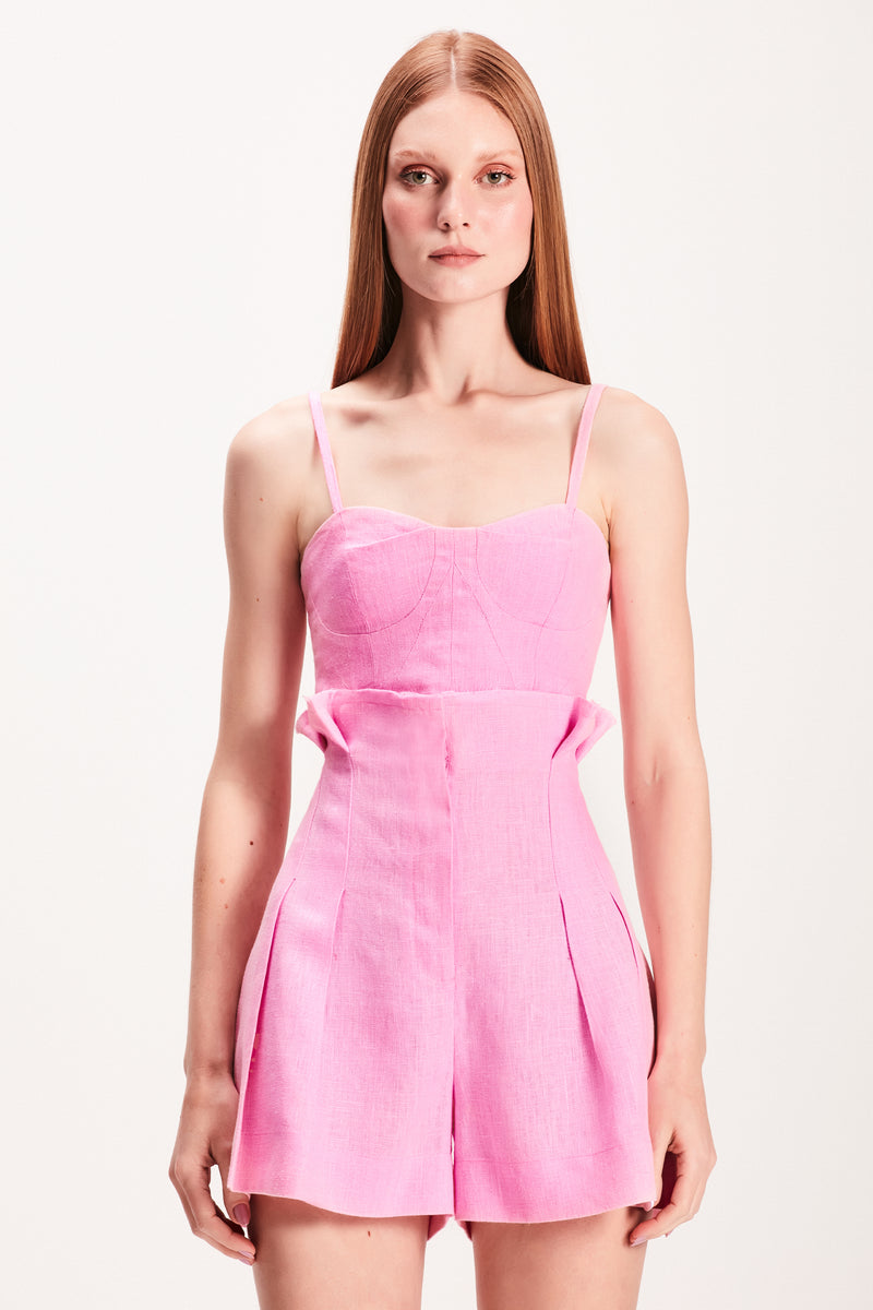 SHORTS CINTURA ALTA LINHO GROSSO ROSA CHICLETE (7855155478755)